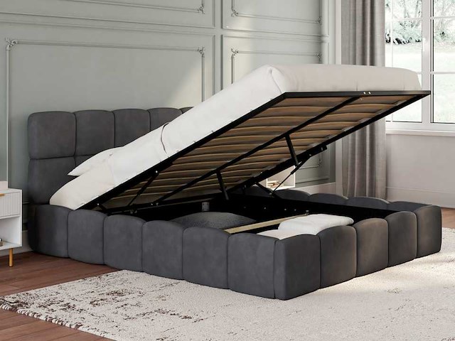 Borstbed 140x190 - grijs fluweel met bedbodem en hoofdeinde - afbeelding 1 van  11