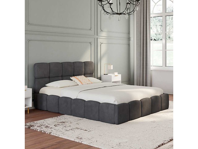 Borstbed 140x190 - grijs fluweel met bedbodem en hoofdeinde - afbeelding 5 van  11