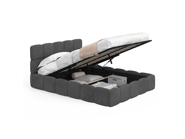 Borstbed 140x190 - grijs fluweel met bedbodem en hoofdeinde - afbeelding 6 van  11