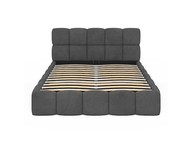 Borstbed 140x190 - grijs fluweel met bedbodem en hoofdeinde - afbeelding 10 van  11