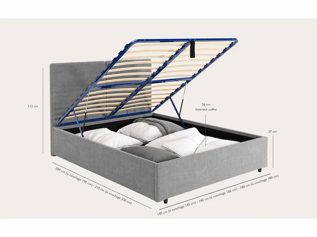 Borstbed 140x190 - grijze stof - afbeelding 4 van  6