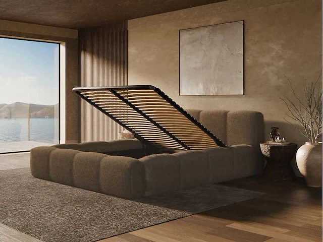 Borstbed 140x190 - taupe bouclé stof - afbeelding 1 van  7