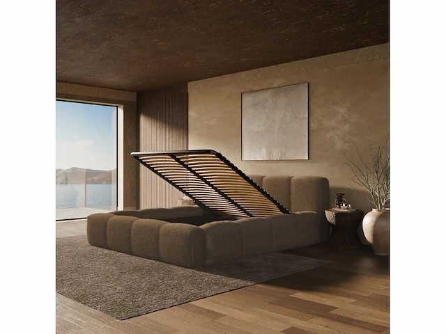 Borstbed 140x190 - taupe bouclé stof - afbeelding 5 van  7