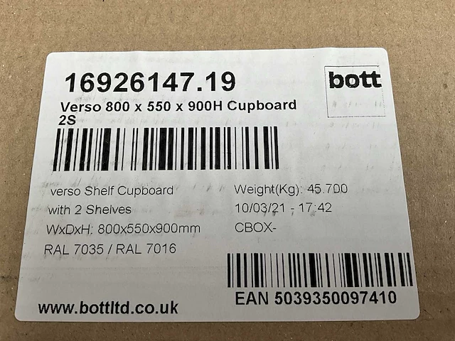 Bott metalen kast met 2 planken en slot - afbeelding 6 van  9