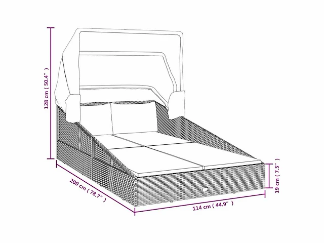 Bouncer met opvouwbaar dak grijs 200x114x128 cm geweven hars - afbeelding 8 van  8