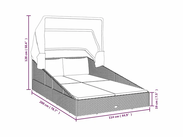 Bouncer met opvouwbaar dak grijs 200x114x128 cm geweven hars - afbeelding 8 van  8