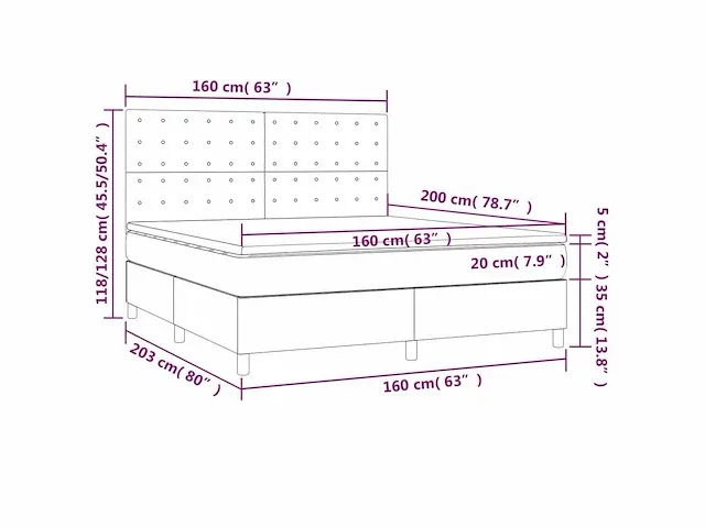 Boxspring compleet met matras lichtgrijs 160x200cm stof - afbeelding 3 van  10