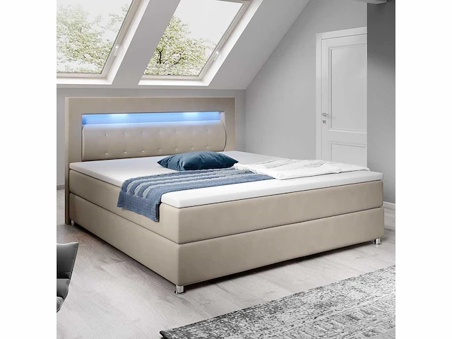 Boxspringbed 120 x 200 cm — eenvoudig bed met led-verlichting, topmatras en bonell springmatras - afbeelding 1 van  7