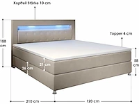 Boxspringbed 120 x 200 cm — eenvoudig bed met led-verlichting, topmatras en bonell springmatras - afbeelding 3 van  7