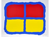 Bram bogart - rood en geel in blauw - zeefdruk