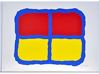 Bram bogart - rood en geel in blauw - zeefdruk - afbeelding 2 van  6
