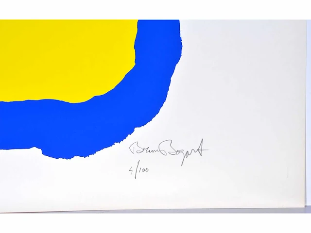 Bram bogart - rood en geel in blauw - zeefdruk - afbeelding 3 van  6