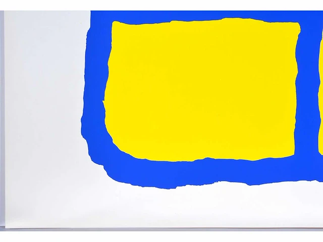 Bram bogart - rood en geel in blauw - zeefdruk - afbeelding 4 van  6