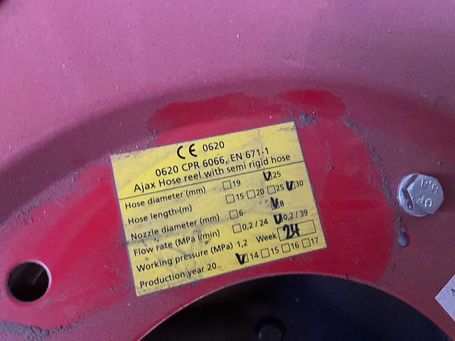 Brandweermateriaal 5x haspel met slang 1” 30meter en kraanwerk - afbeelding 11 van  14