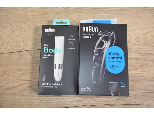 Braun mini trimmer hello body bs1000 en braun beard trimmer series 3 bt3400 (b435) - afbeelding 1 van  6