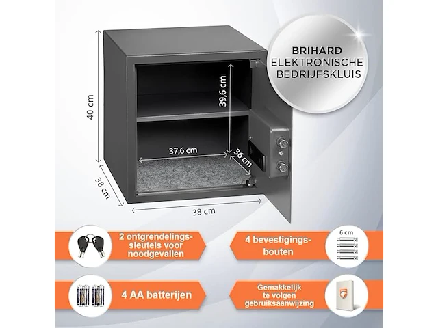Brihard zakelijke elektronische kluis - 40x38x38cm - afbeelding 2 van  6