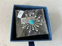Broche/brooch with natural diamonds, tourmaline and pearl - afbeelding 4 van  5