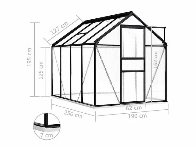 Broeikas met onderstel antraciet aluminium 4,75 m² - afbeelding 5 van  5