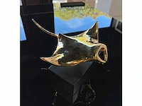 Bronzen manta ray sculpture xl - goud gepolijst - - 32x29x15 - limited edition 100 stuks - certificaat gesigneerd