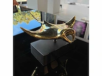 Bronzen manta ray sculpture xl - goud gepolijst - - 32x29x15 - limited edition 100 stuks - certificaat gesigneerd - afbeelding 6 van  7