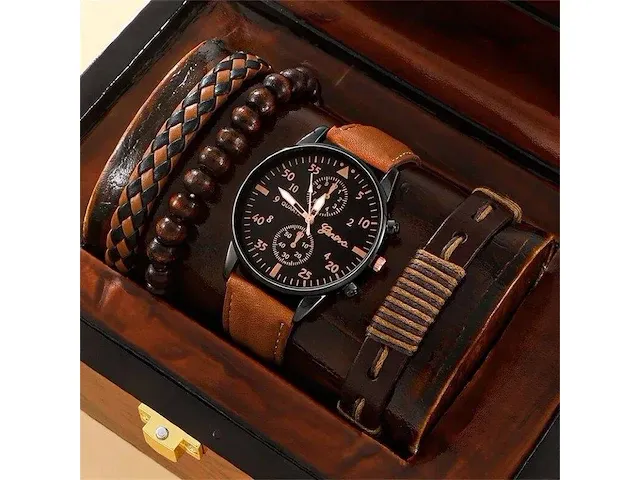 Bruin business round dial quartz horloge 5pcs - afbeelding 2 van  2