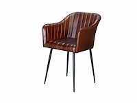 Bruine lederen fauteuil met lineair design - afbeelding 2 van  6