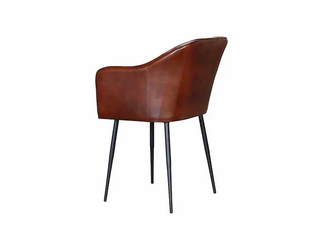 Bruine lederen fauteuil met lineair design - afbeelding 4 van  6