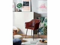 Bruine lederen fauteuil met lineair design - afbeelding 1 van  6