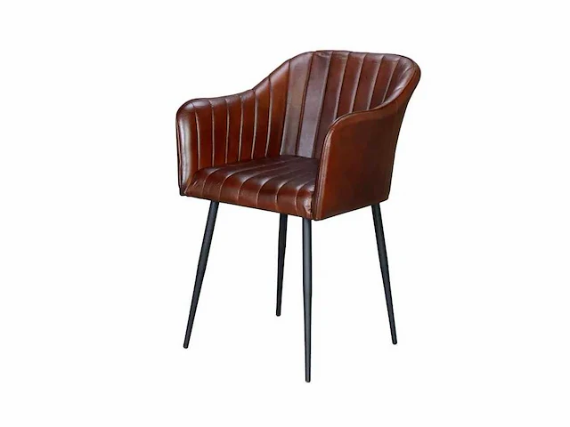 Bruine lederen fauteuil met lineair design - afbeelding 2 van  6