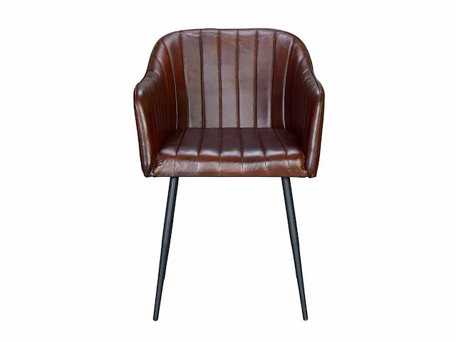Bruine lederen fauteuil met lineair design - afbeelding 3 van  6