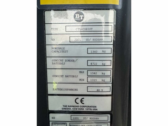 Bt - ctl-csr30t - reach forklift - 2001 - afbeelding 11 van  14