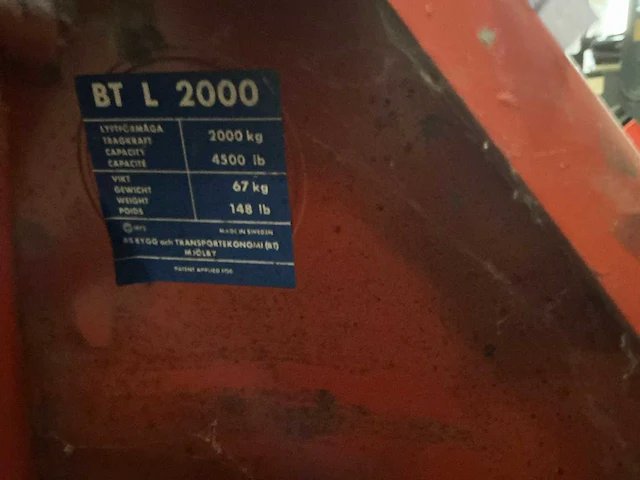 Bt l2000 hand hydraulische palletwagen - afbeelding 6 van  6