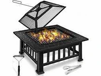 Buiten bbq vuurplaats | open haard kachel voor tuin, terras | verwarmen met houtskoolgrill + deksel | open haardvuur voor barbecue met pook - afbeelding 2 van  5