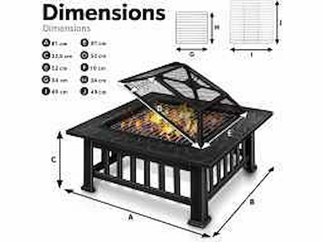 Buiten bbq vuurplaats | open haard kachel voor tuin, terras | verwarmen met houtskoolgrill + deksel | open haardvuur voor barbecue met pook - afbeelding 3 van  5