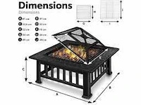 Buiten bbq vuurplaats | open haard kachel voor tuin, terras | verwarmen met houtskoolgrill + deksel | open haardvuur voor barbecue met pook - afbeelding 3 van  5