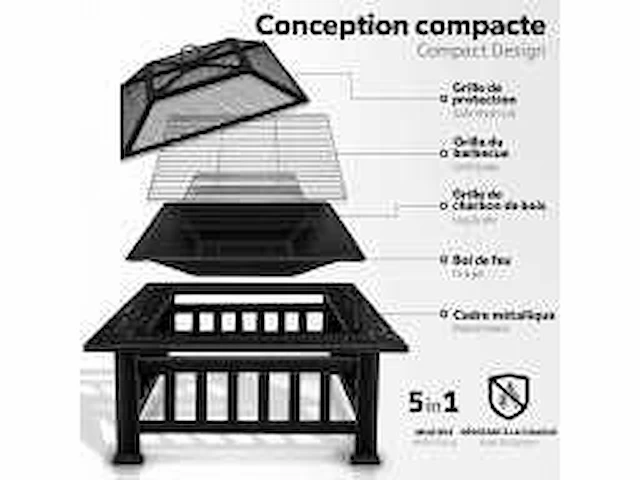 Buiten bbq vuurplaats | open haard kachel voor tuin, terras | verwarmen met houtskoolgrill + deksel | open haardvuur voor barbecue met pook - afbeelding 4 van  5