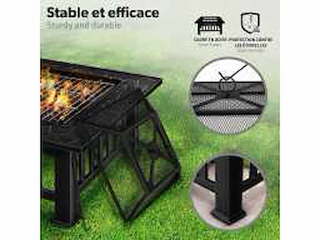 Buiten bbq vuurplaats | open haard kachel voor tuin, terras | verwarmen met houtskoolgrill + deksel | open haardvuur voor barbecue met pook - afbeelding 5 van  5