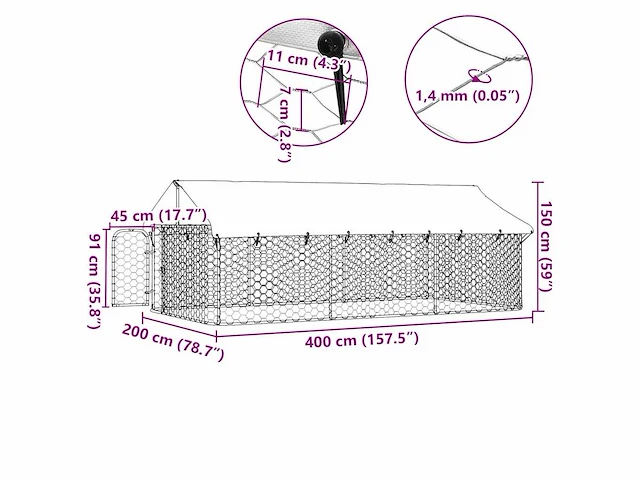 Buitenkennel met dak 400x200x150 cm - afbeelding 2 van  10