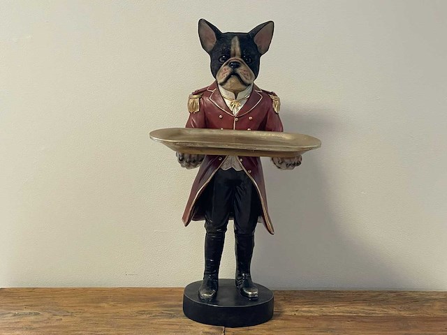 Bulldog met kostuum en plateau original h50cm - afbeelding 1 van  3