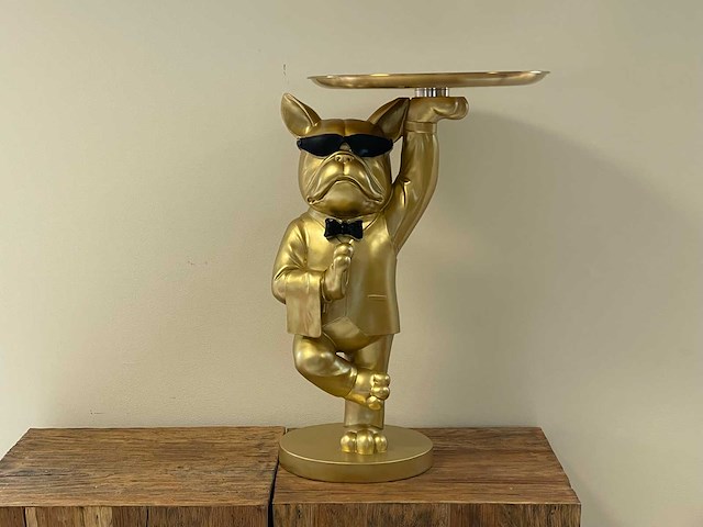 Bulldog staand met plateau h56cm goud - afbeelding 1 van  2