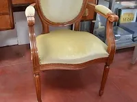 Bureeltje louis xvi marmeren blad 5 laden , stoel met armleuning louis xvi stoffen zit en rug - afbeelding 7 van  9