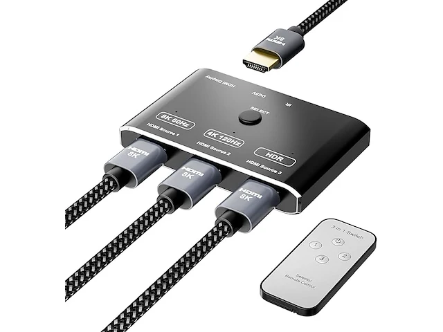 Cabledeconn 3-poorts hdmi 2.1 hdr 3in 1out 8k switcher met afstandsbediening - afbeelding 1 van  3