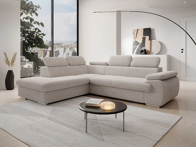 Cabrio linker hoek bank in beige ribfluwelen - afbeelding 1 van  9