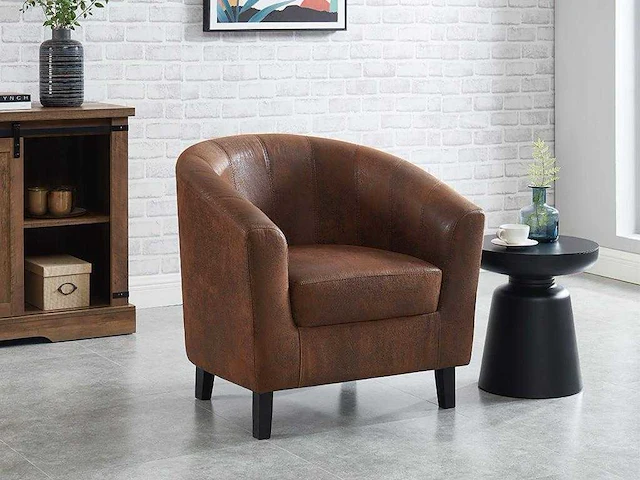 Cabriolet fauteuil in bruin verouderde microvezel - afbeelding 1 van  4