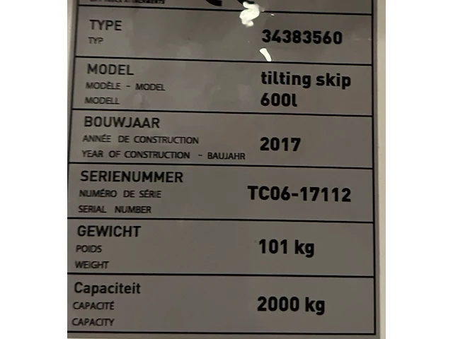 Cam 34383560 kiepcontainer wit 2000kg / 600l - afbeelding 4 van  4