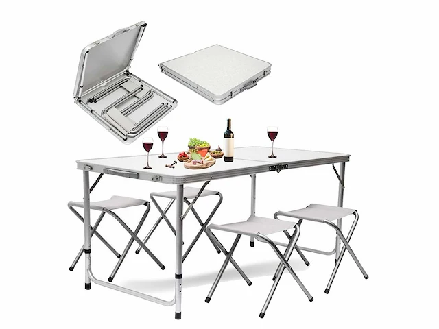 Campingtafel set - 120 x 70cm - wit x10 - afbeelding 1 van  1