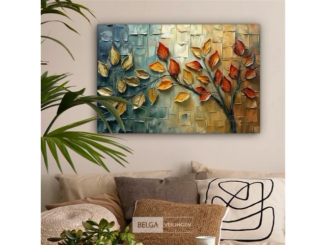 Canvas schilderij - bladeren aan tak 120x80 cm. - afbeelding 1 van  4