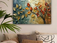 Canvas schilderij - bladeren aan tak 120x80 cm. - afbeelding 1 van  4