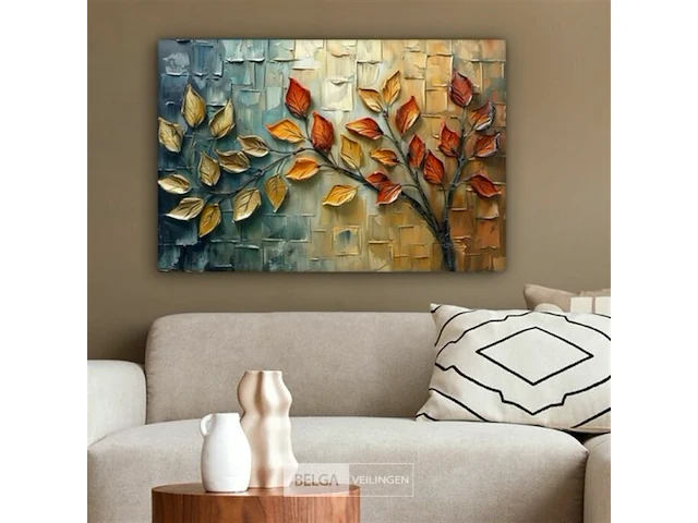 Canvas schilderij - bladeren aan tak 120x80 cm. - afbeelding 2 van  4
