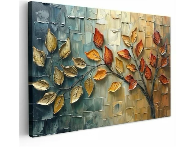 Canvas schilderij - bladeren aan tak 120x80 cm. - afbeelding 3 van  4